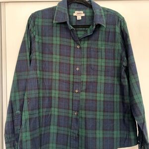 L.L. Bean Women’s Casual Green and Navy Plaid Shirt